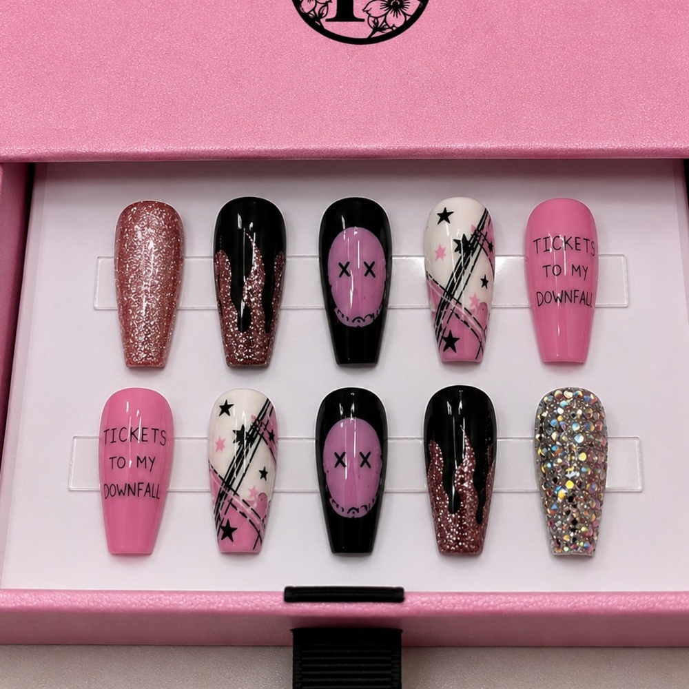 MGK premium luxury Press On Red Nails handcrafted and painted